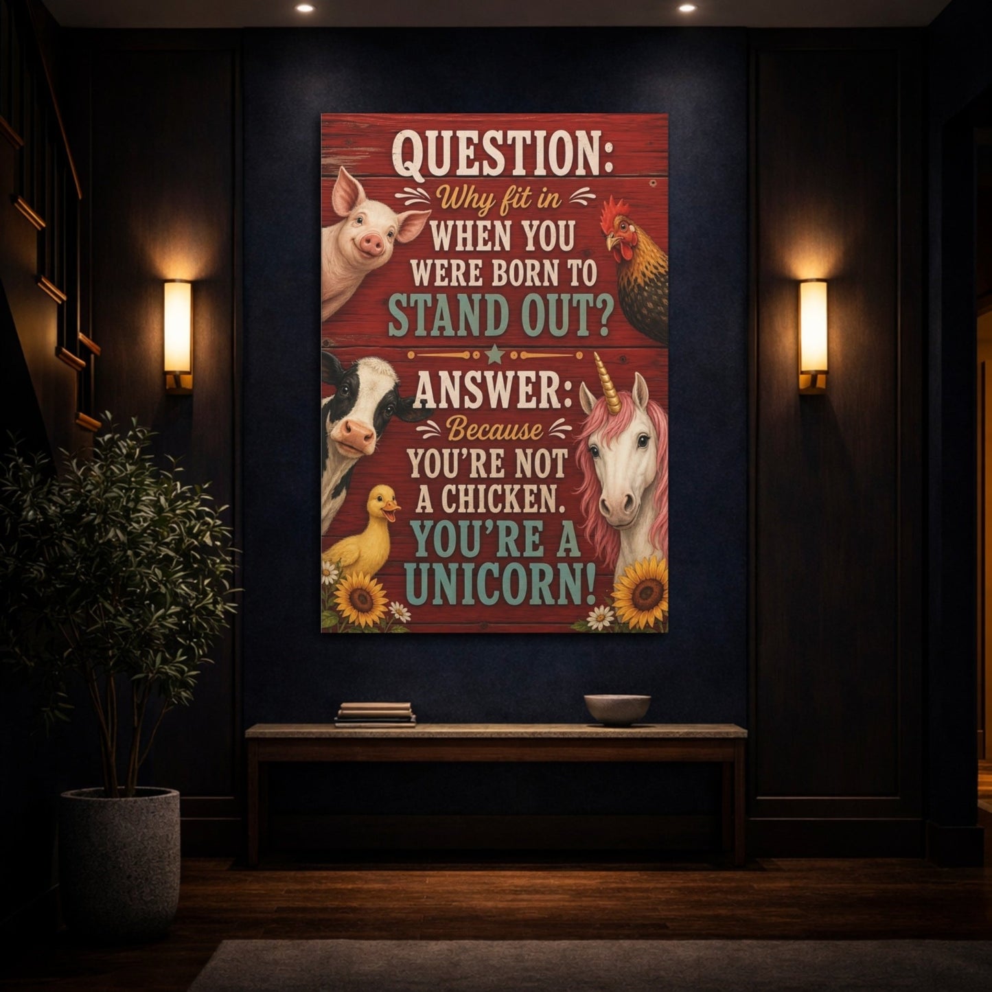 Animals Unicorn Funny Quote Canvas Print – Kids Room, Above Crib, Red - YesArtYes