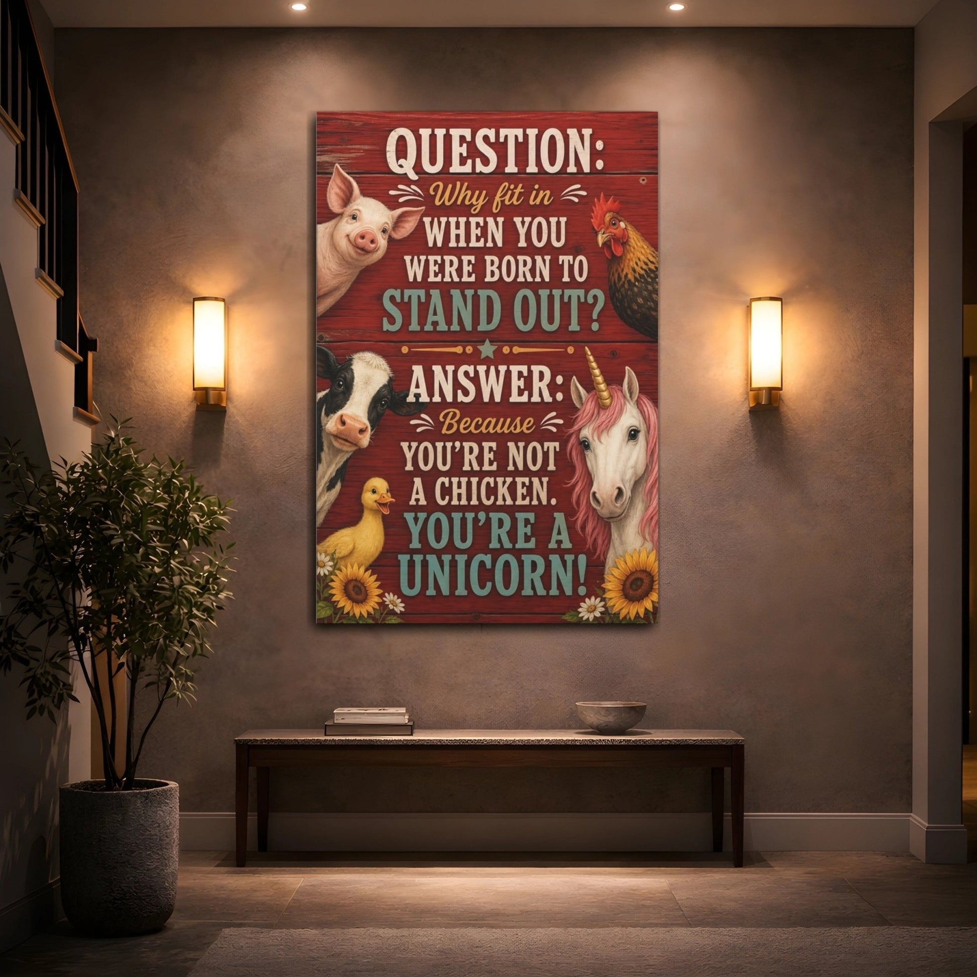 Animals Unicorn Funny Quote Canvas Print – Kids Room, Above Crib, Red - YesArtYes
