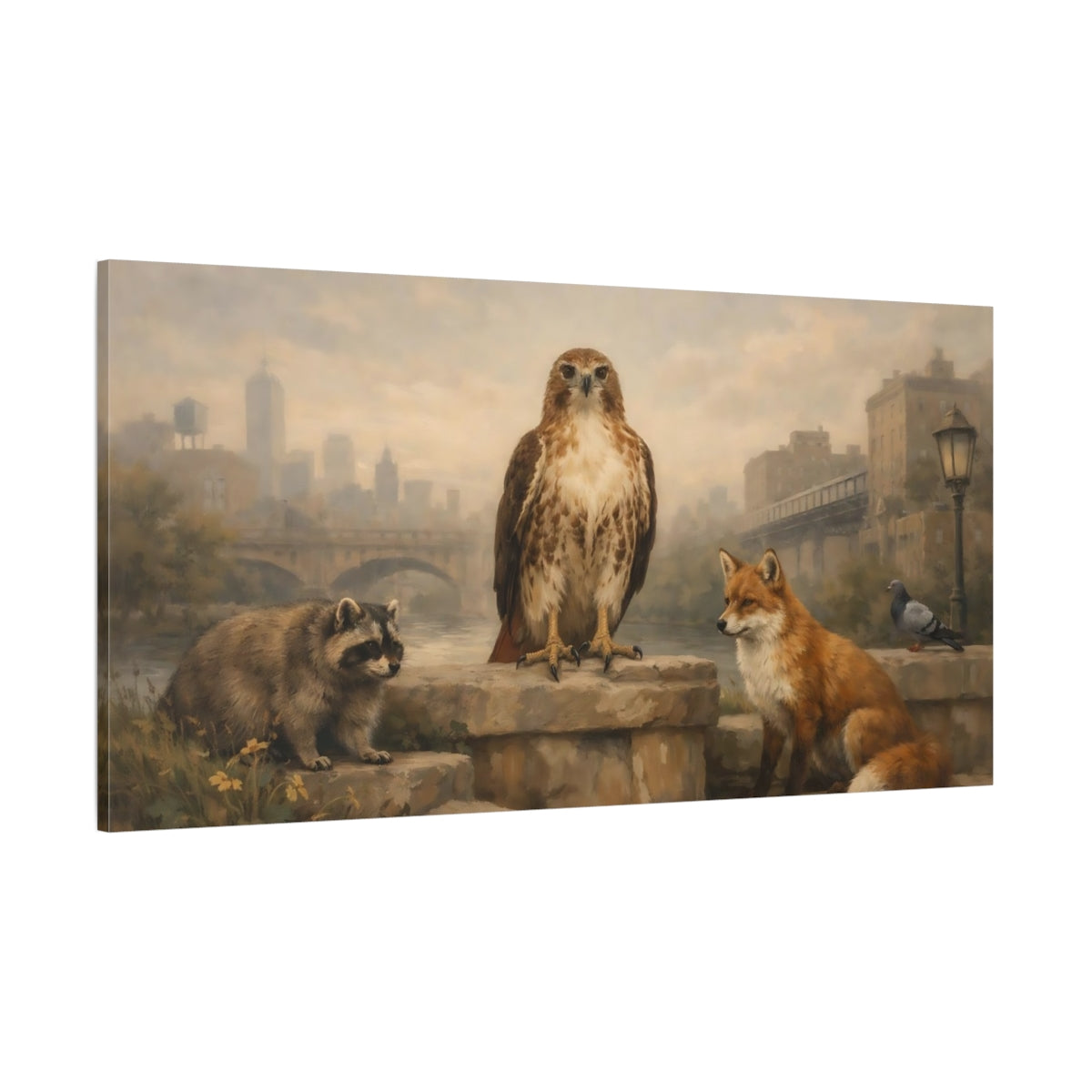 Main Mockup. Animals Urban Wildlife Brown And Grey shown as stretched canvas wall art