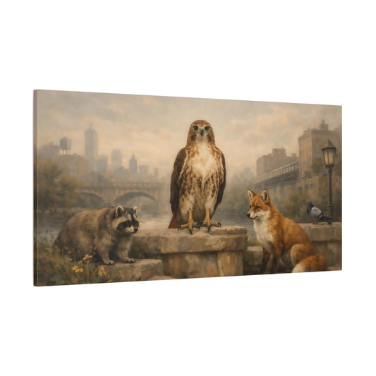Main Mockup. Animals Urban Wildlife Brown And Grey shown as stretched canvas wall art