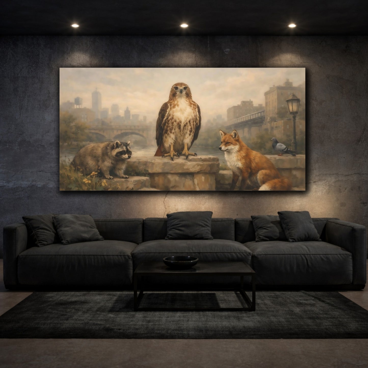 Mockup 2. Animals Urban Wildlife Brown And Grey shown as stretched canvas wall art