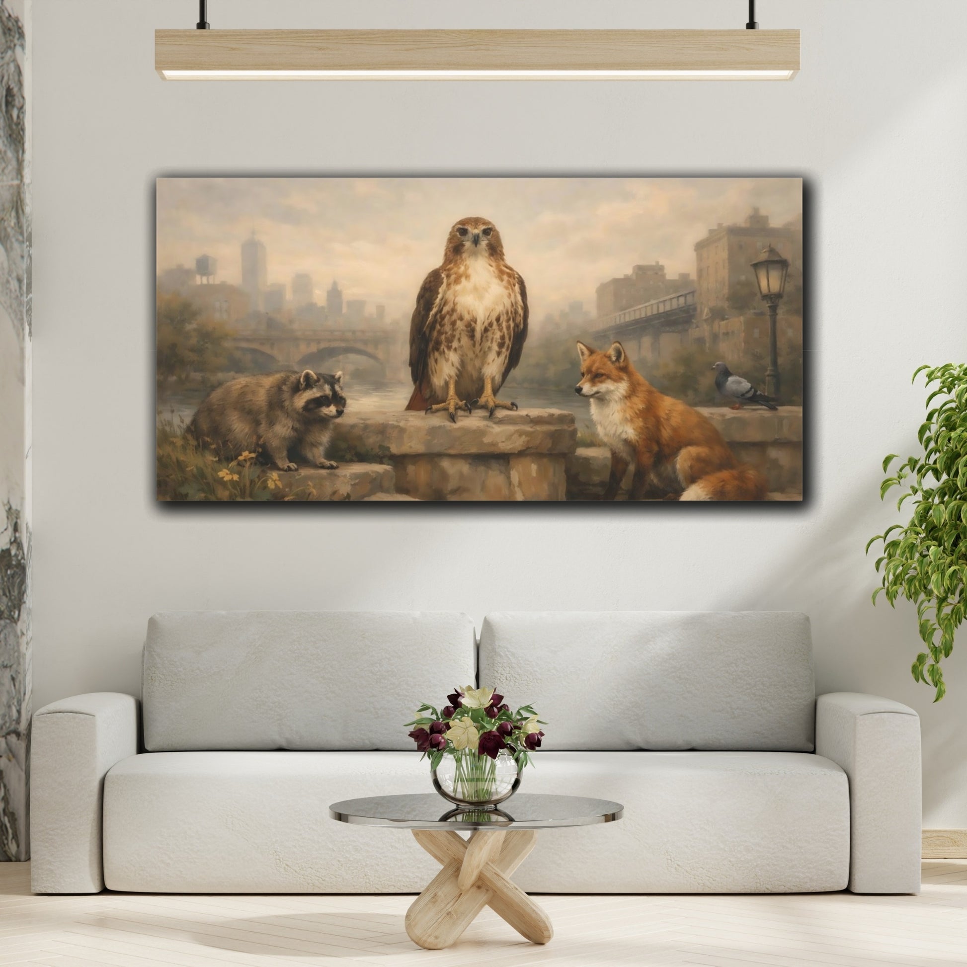 Mockup 3. Animals Urban Wildlife Brown And Grey shown as stretched canvas wall art