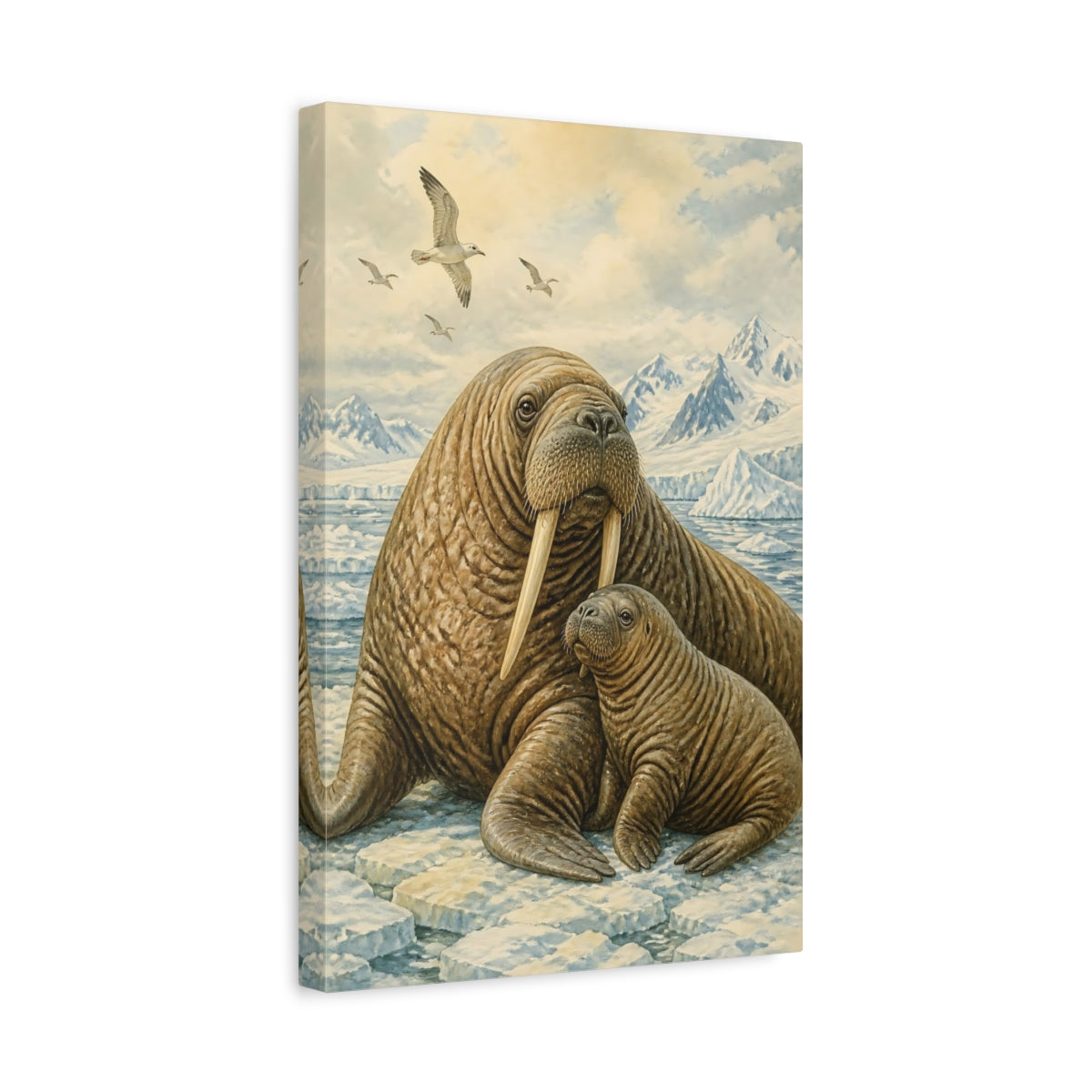 Side Mockup 4. Animals Walrus Mother And Calf shown as canvas print