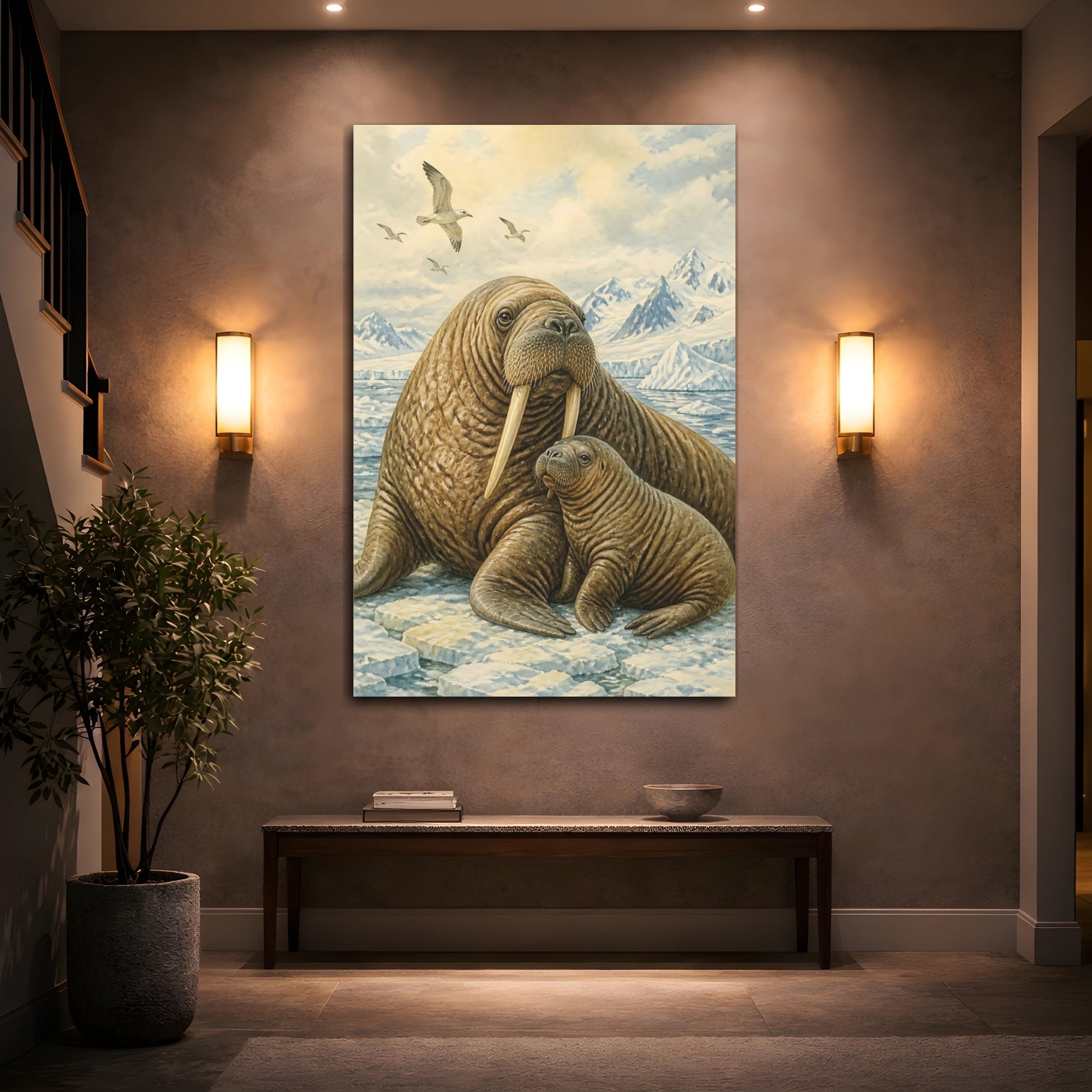 Mockup 2. Animals Walrus Mother And Calf shown as canvas print