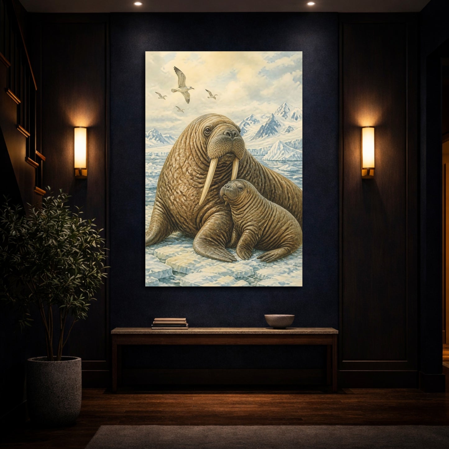 Mockup 4. Animals Walrus Mother And Calf shown as canvas print