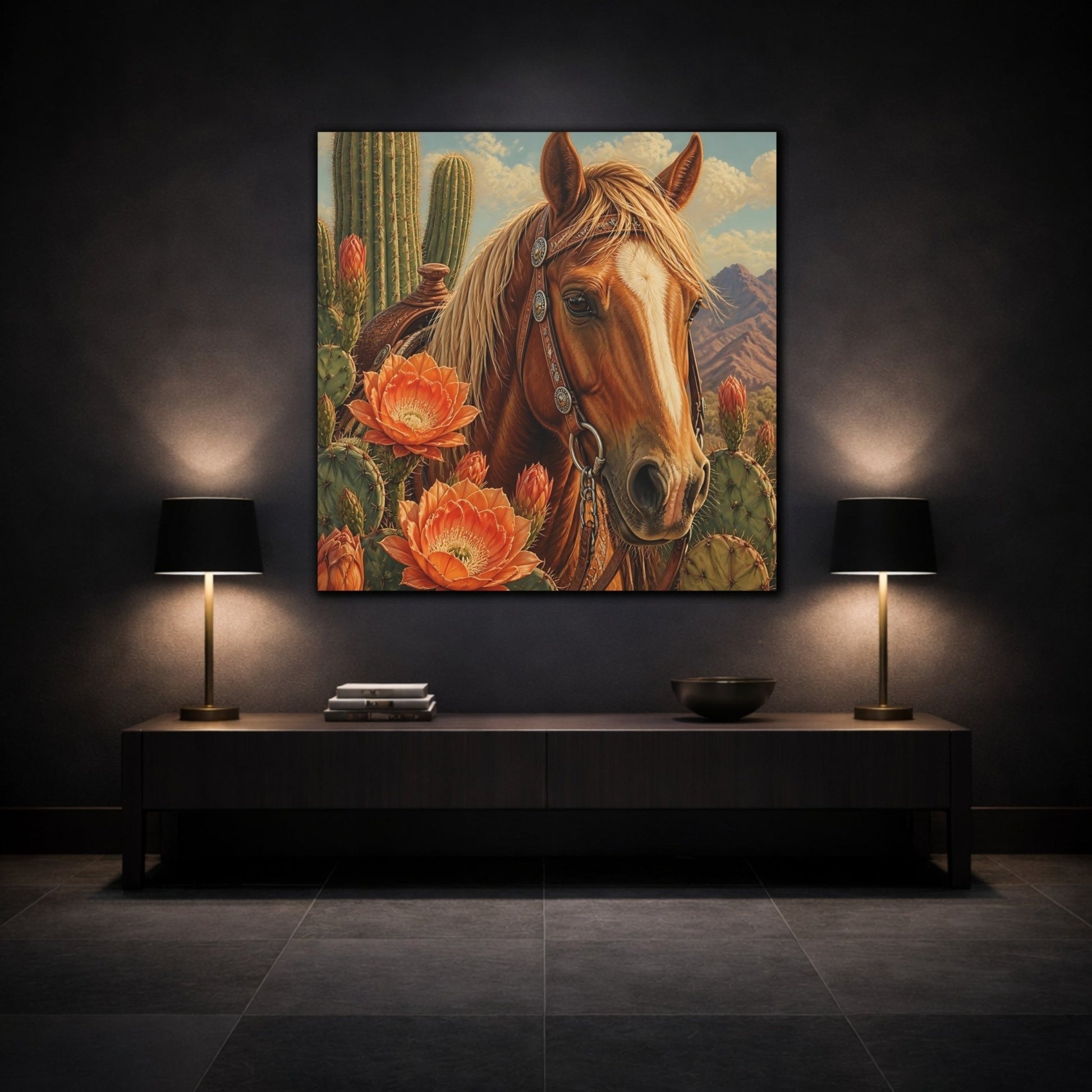 Animals Western Horse Canvas Print Wall Art – Realistic Living Room, Above Couch - YesArtYes