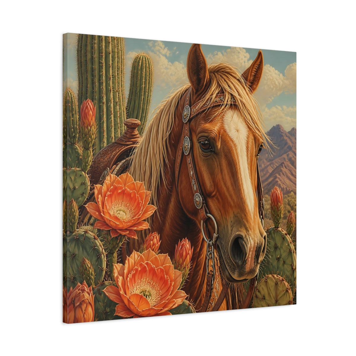 Side Mockup 3. Animals Western Horse Western Horse shown as canvas print