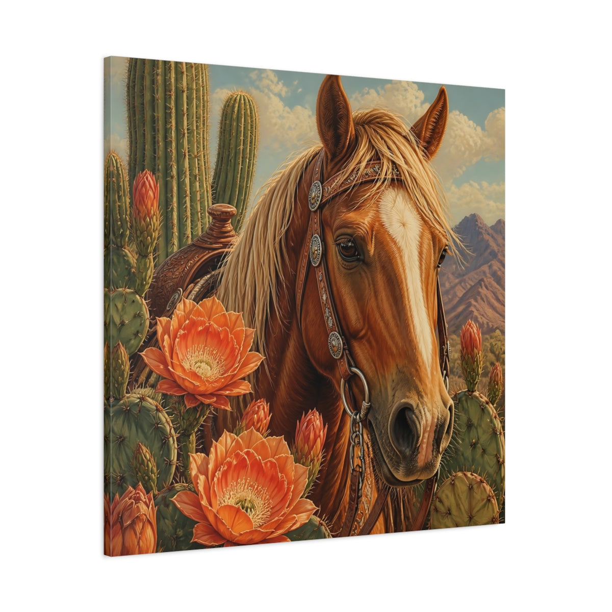 Side Mockup 1. Animals Western Horse Western Horse shown as canvas print