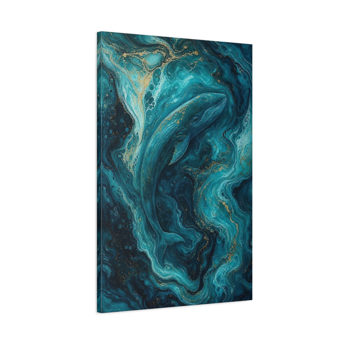 Main Mockup. Animals Whale Blue And Gold shown as stretched canvas wall art