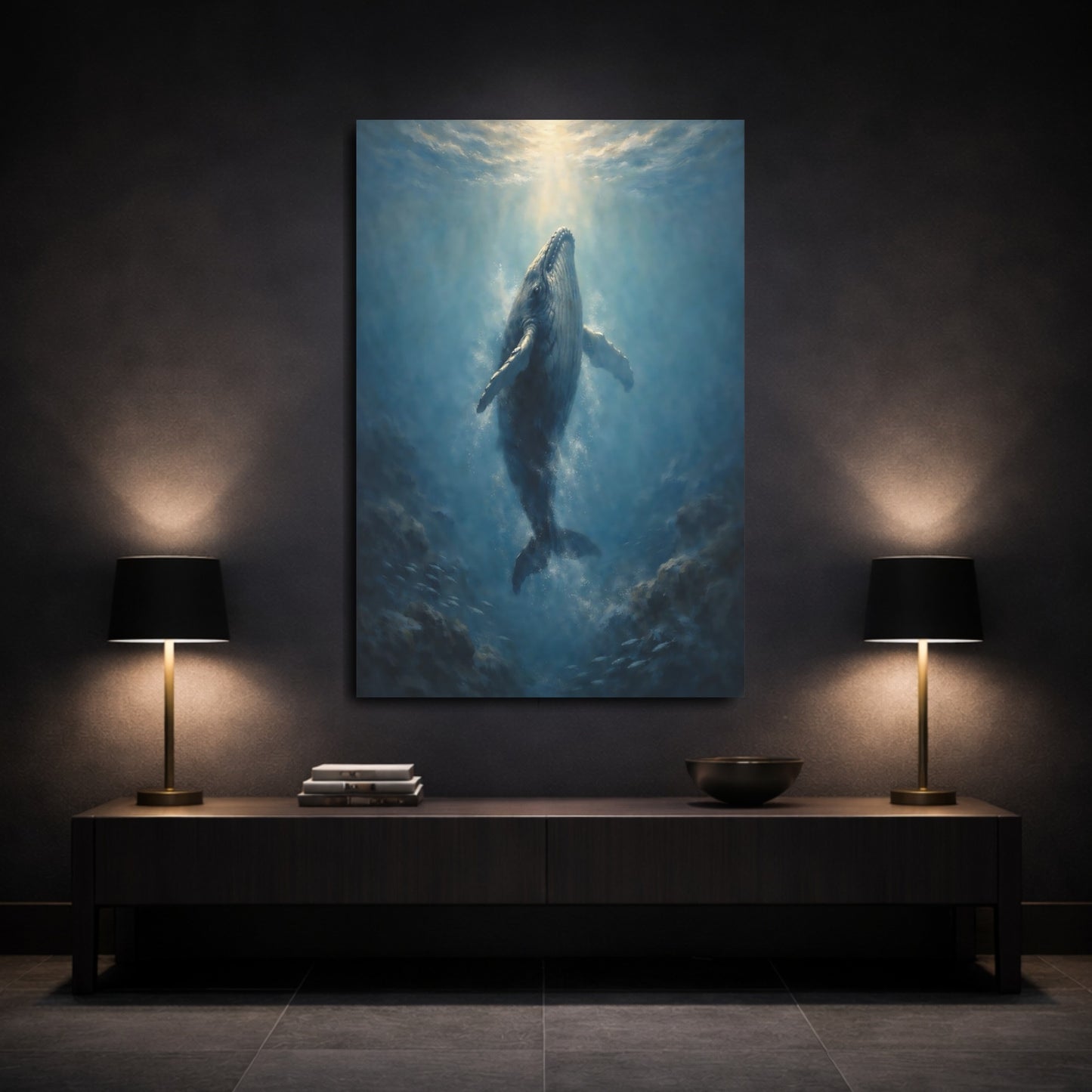 Mockup 2. Animals Whale Blue Whale shown as stretched canvas wall art