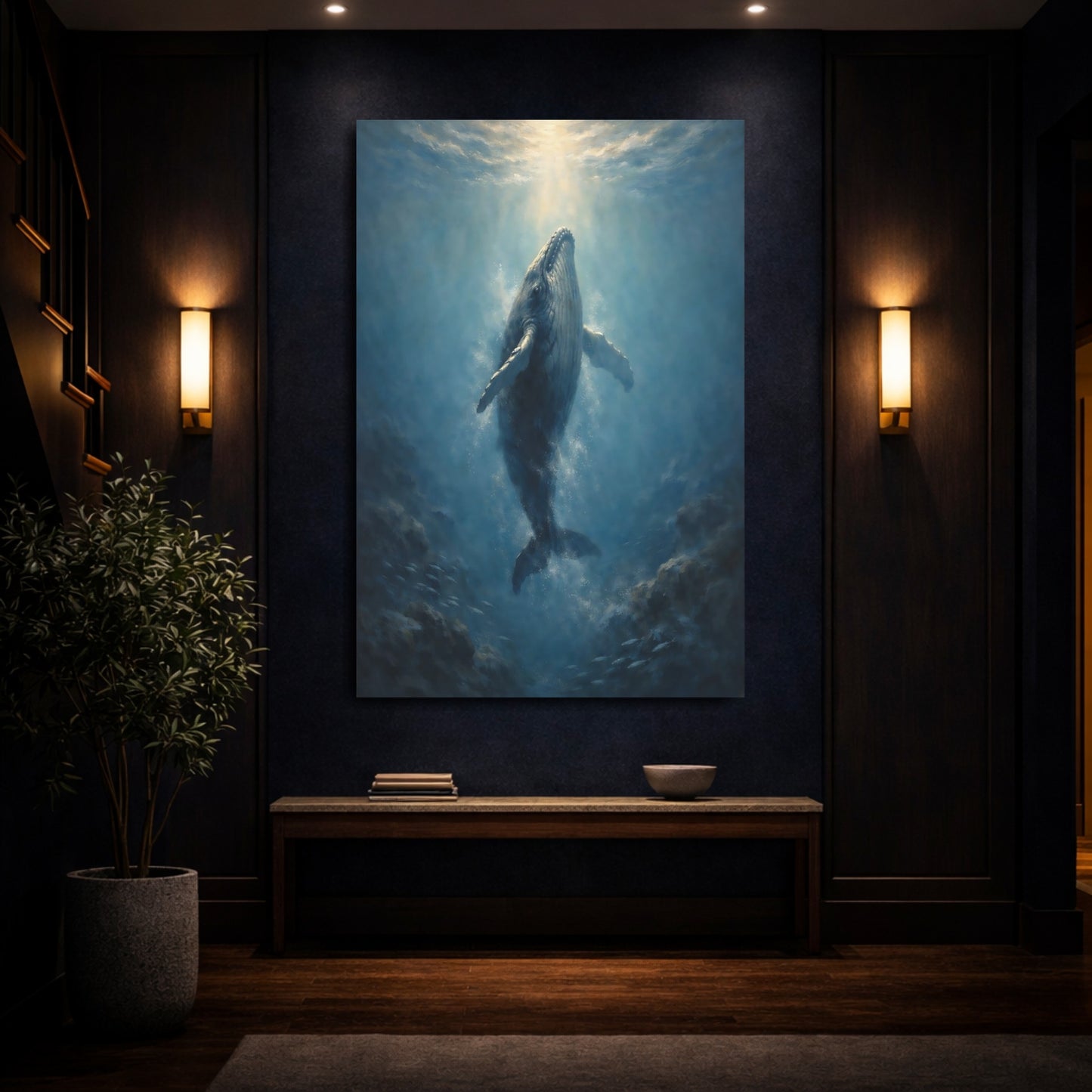 Mockup 3. Animals Whale Blue Whale shown as stretched canvas wall art
