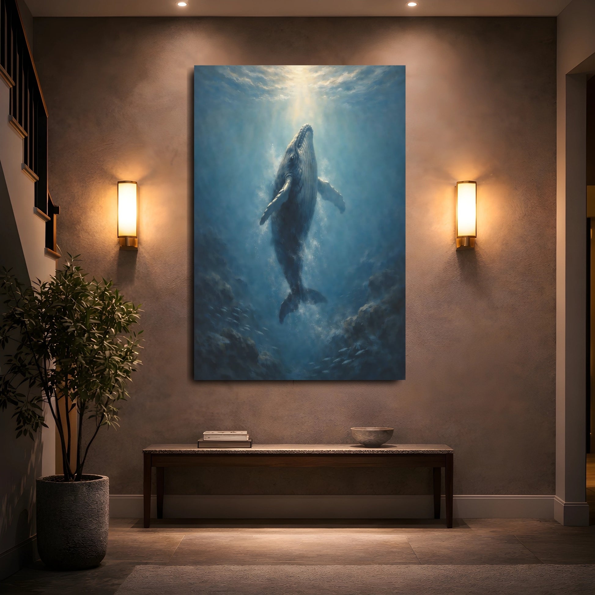Mockup 4. Animals Whale Blue Whale shown as stretched canvas wall art