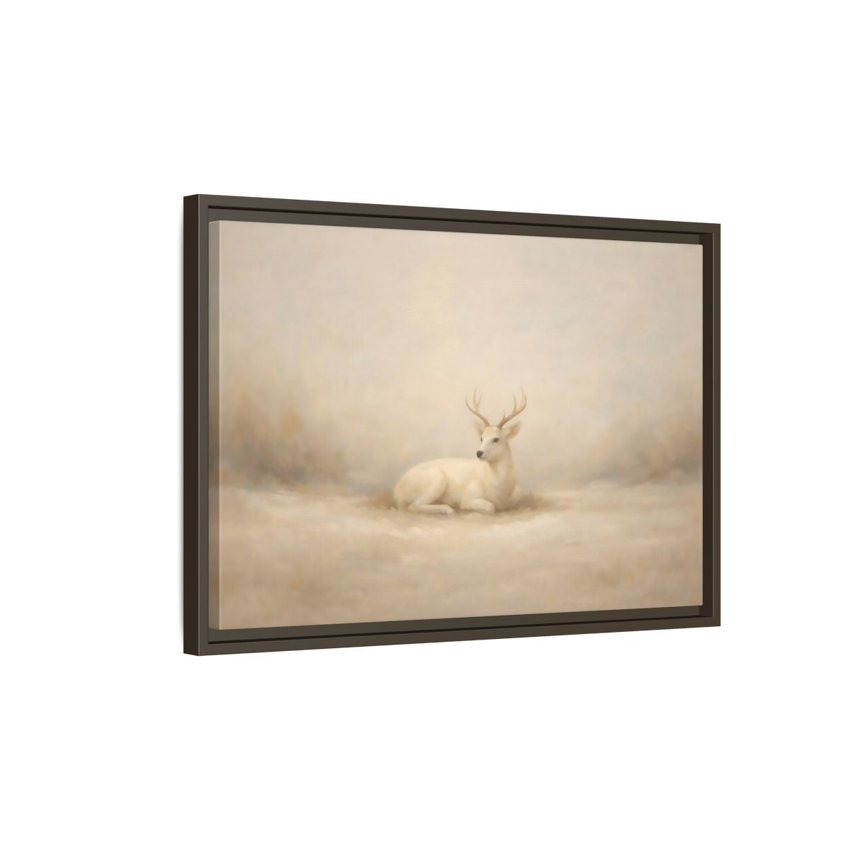 Side Mockup 2. Animals White Deer White Deer shown as stretched canvas wall art