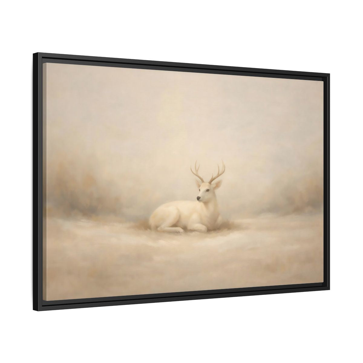 Side Mockup 13. Animals White Deer White Deer shown as stretched canvas wall art