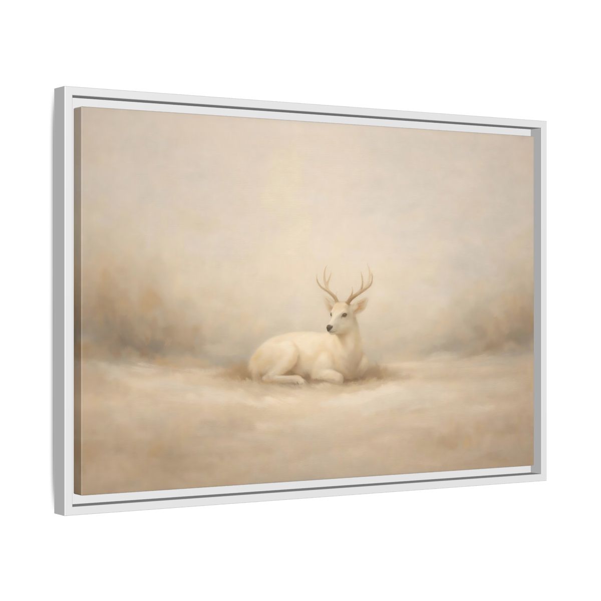 Side Mockup 10. Animals White Deer White Deer shown as stretched canvas wall art