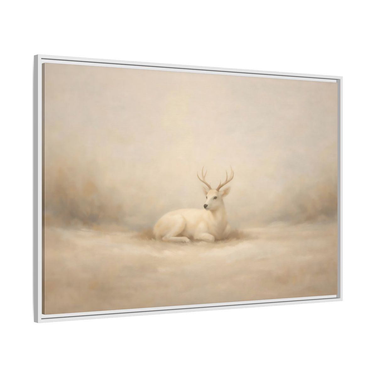 Side Mockup 7. Animals White Deer White Deer shown as stretched canvas wall art