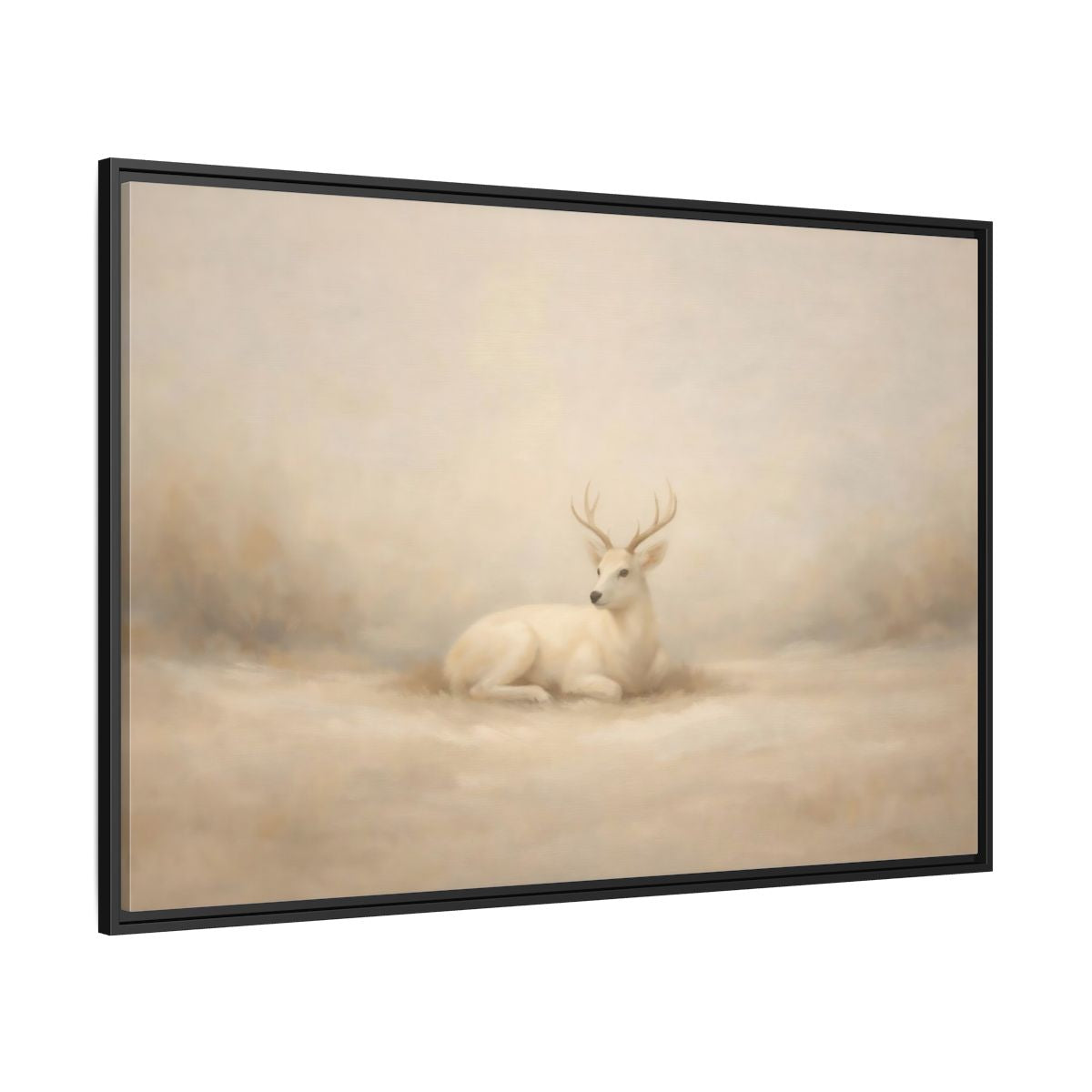 Side Mockup 12. Animals White Deer White Deer shown as stretched canvas wall art