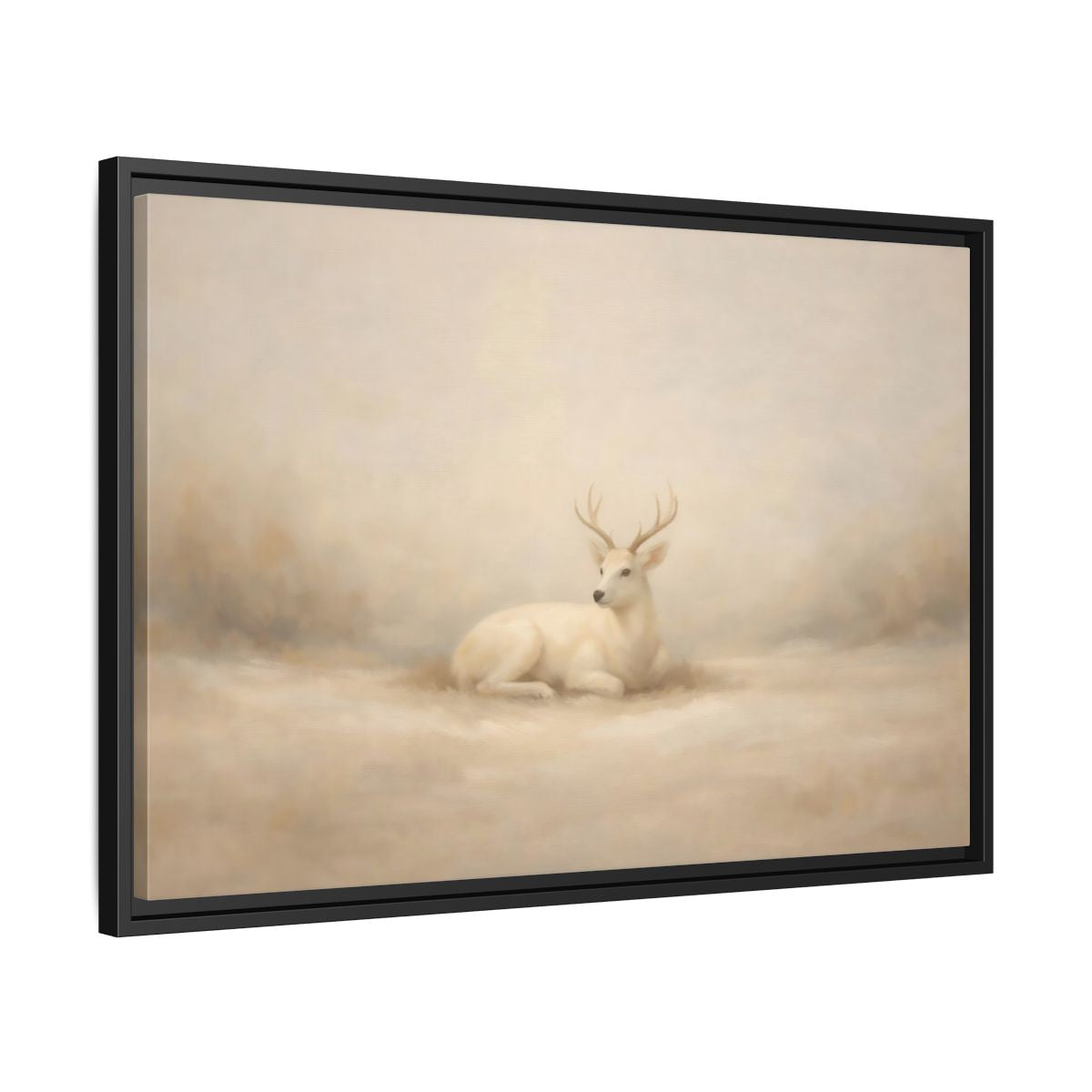 Side Mockup 14. Animals White Deer White Deer shown as stretched canvas wall art
