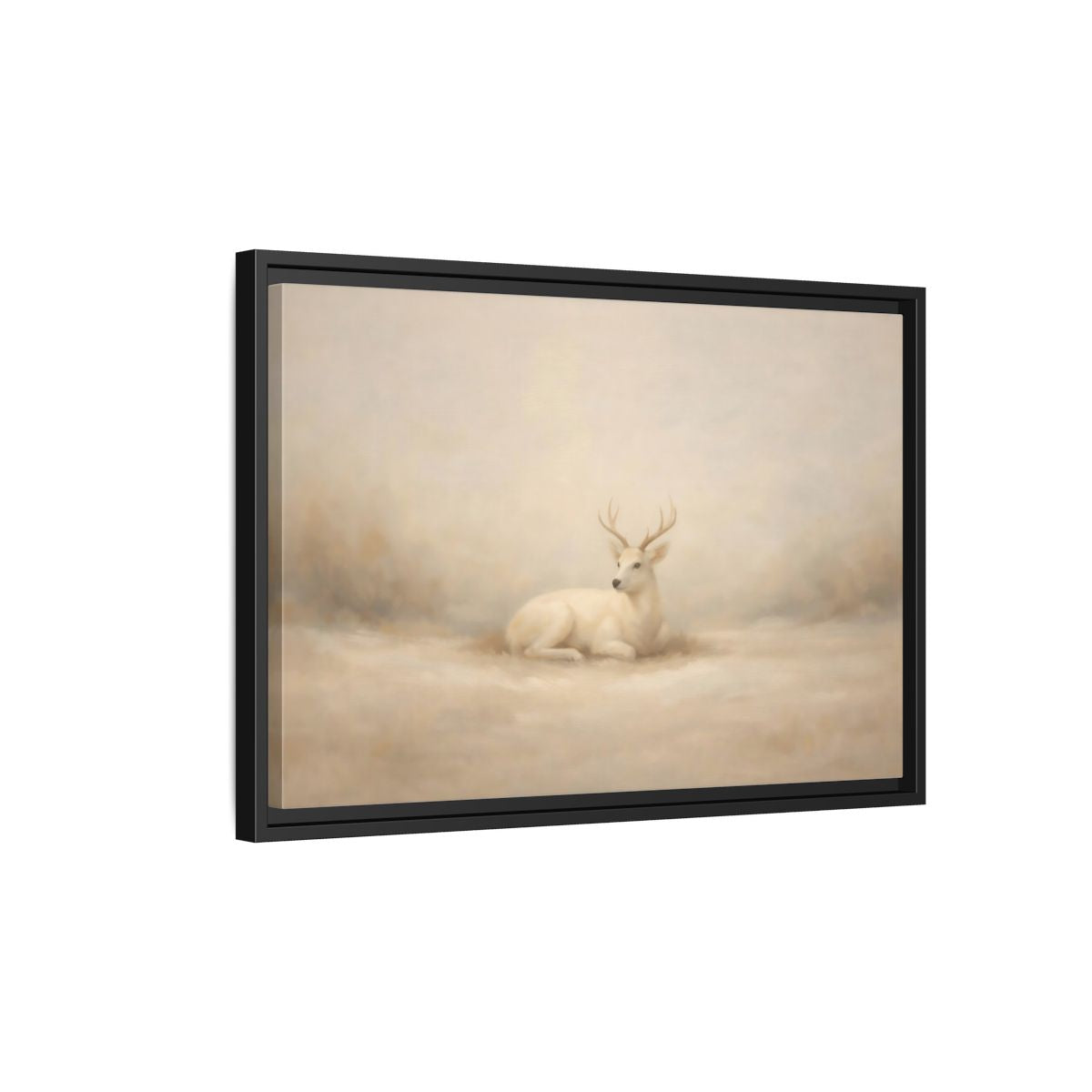 Side Mockup 3. Animals White Deer White Deer shown as stretched canvas wall art