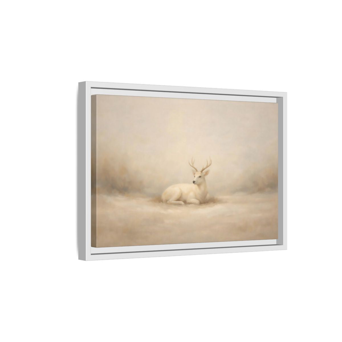 Side Mockup 4. Animals White Deer White Deer shown as stretched canvas wall art