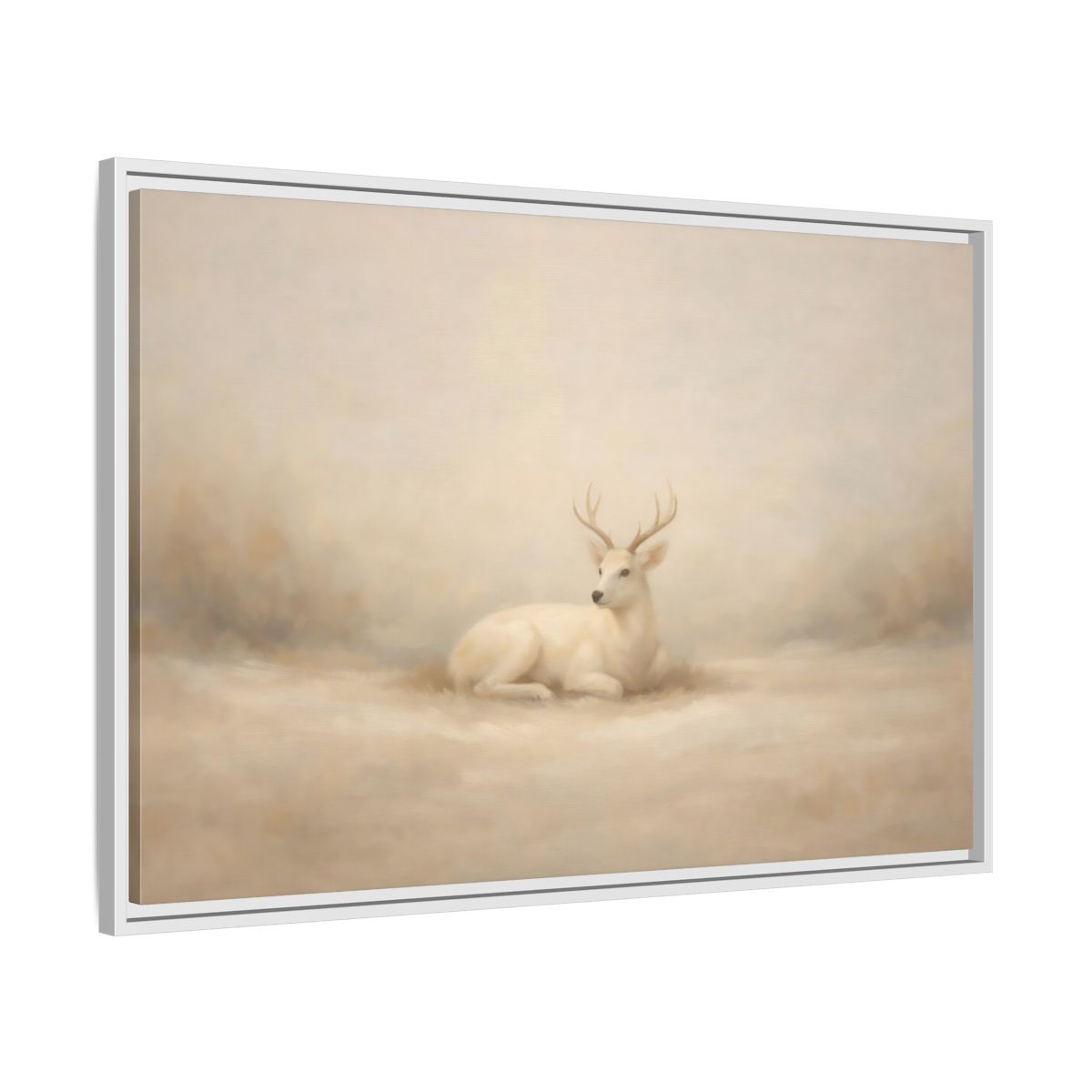 Side Mockup 8. Animals White Deer White Deer shown as stretched canvas wall art