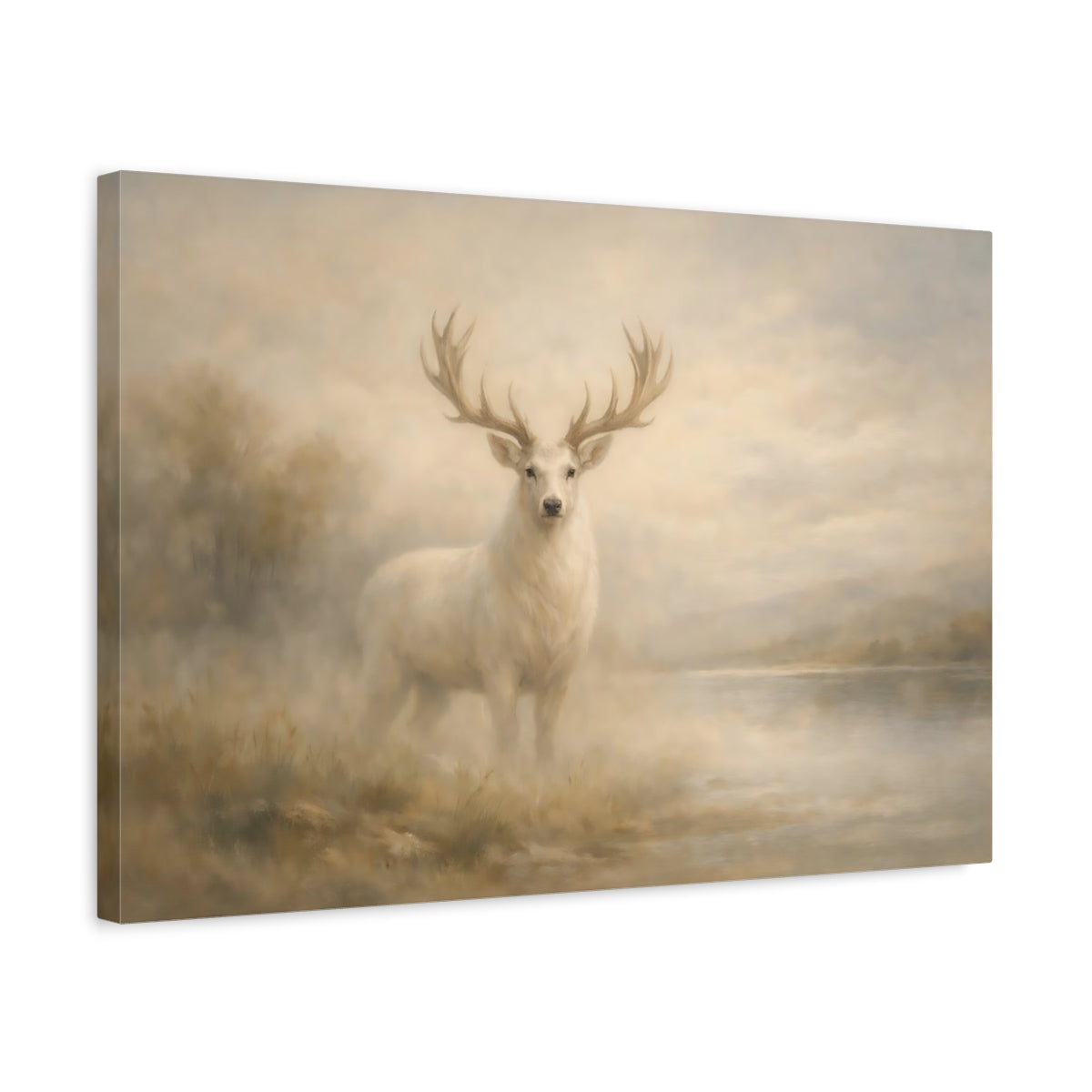 Side Mockup 3. Animals White Deer White Deer Painting shown as stretched canvas wall art
