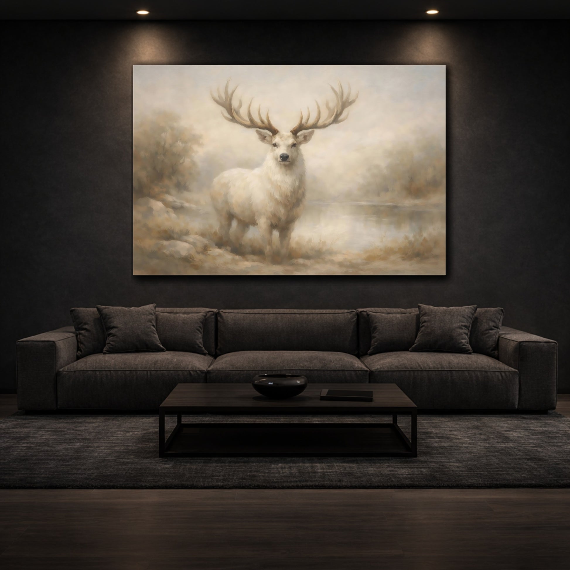 Mockup 2. Animals White Deer White Deer Art shown as stretched canvas wall art