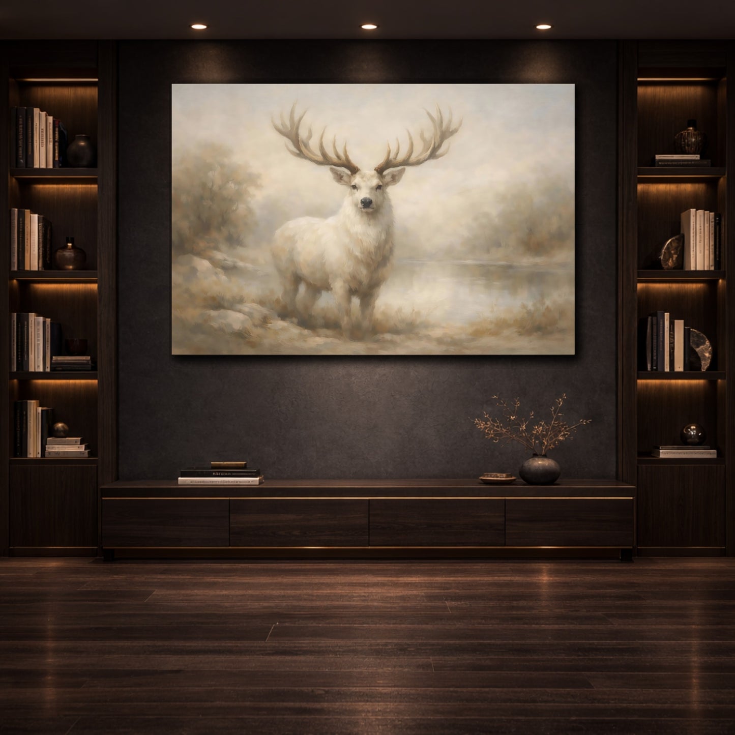 Mockup 3. Animals White Deer White Deer Art shown as stretched canvas wall art
