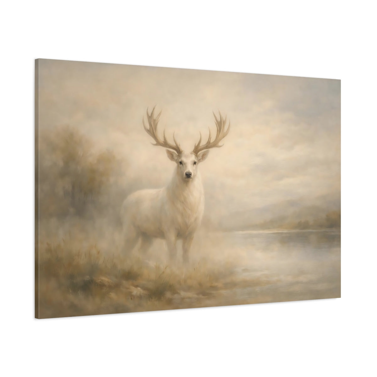 Main Mockup. Animals White Deer White Deer Painting shown as stretched canvas wall art