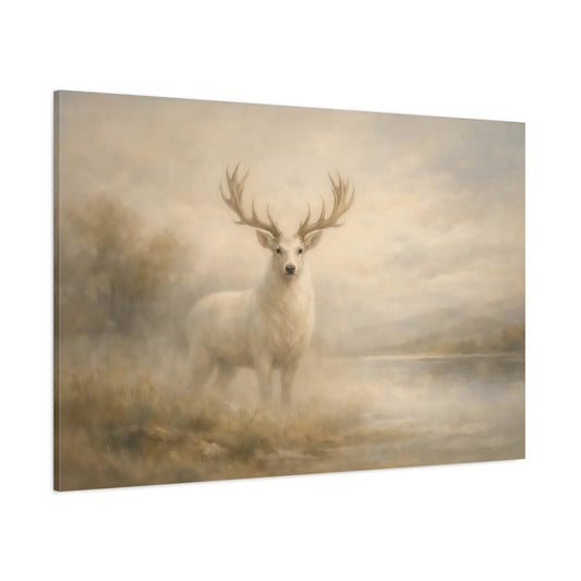 Main Mockup. Animals White Deer White Deer Painting shown as stretched canvas wall art