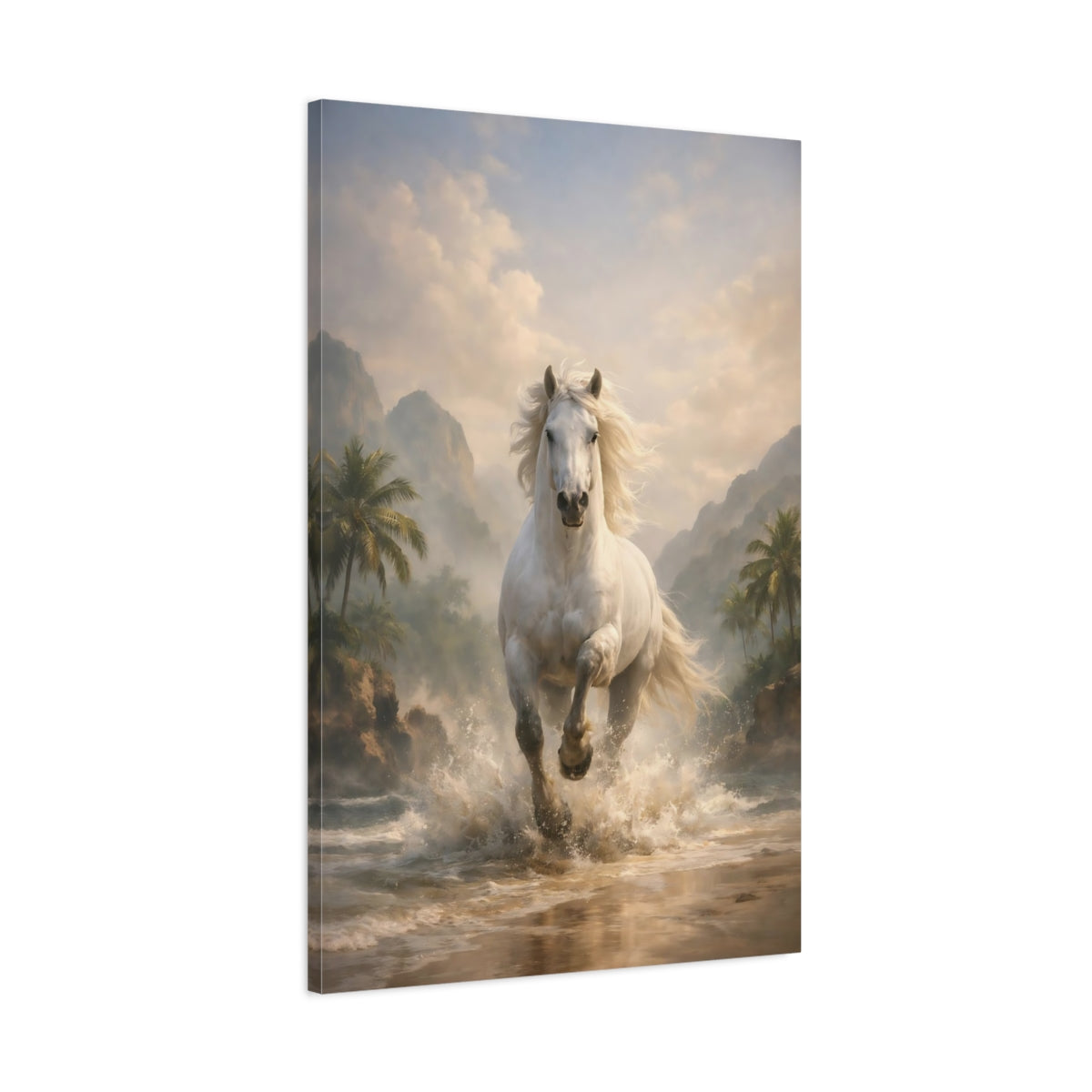 Side Mockup 1. Animals White Horse White Horse shown as stretched canvas wall art