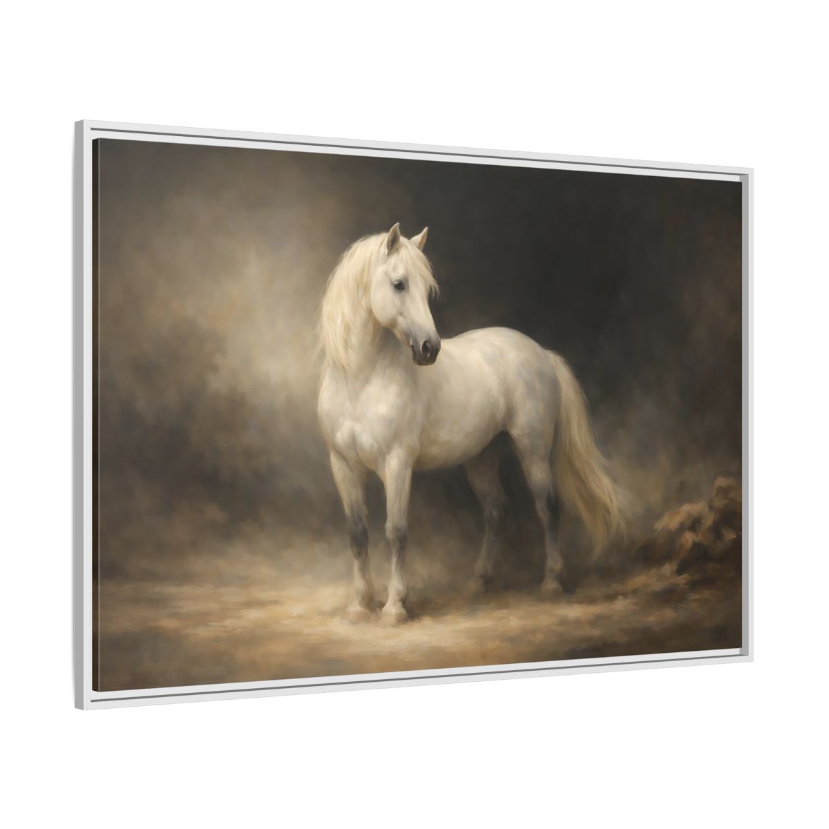 Side Mockup 7. Animals White Horse White Horse shown as stretched canvas wall art