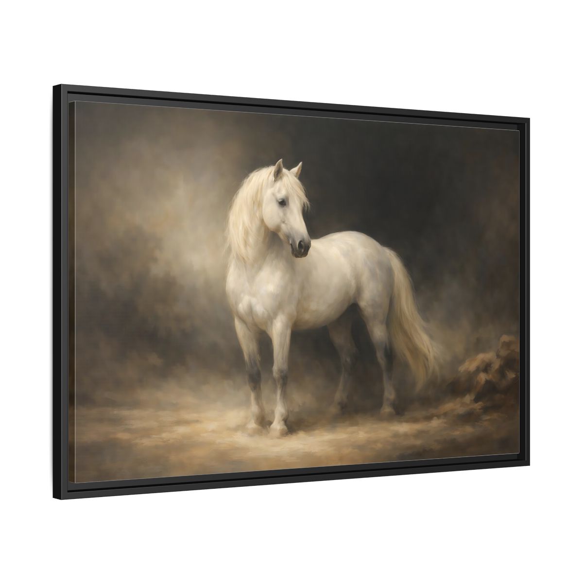 Side Mockup 13. Animals White Horse White Horse shown as stretched canvas wall art