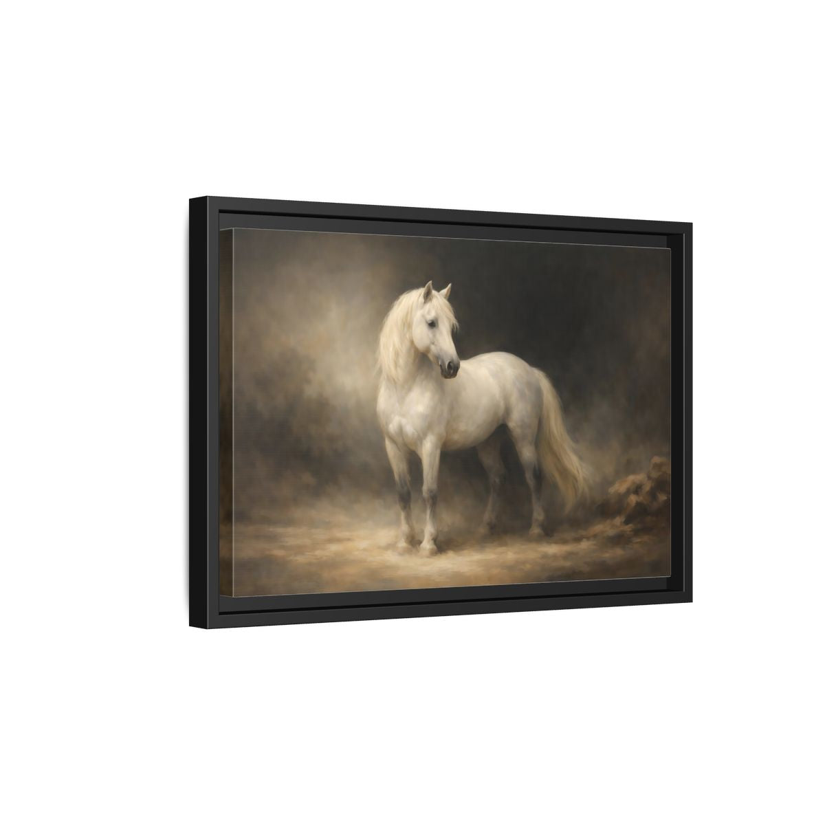 Side Mockup 6. Animals White Horse White Horse shown as stretched canvas wall art