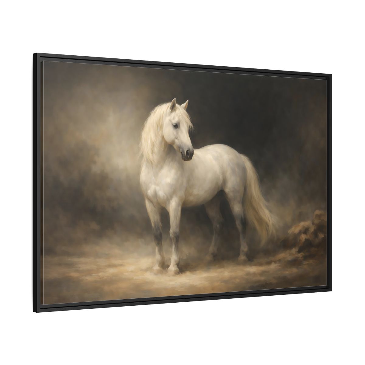 Side Mockup 12. Animals White Horse White Horse shown as stretched canvas wall art
