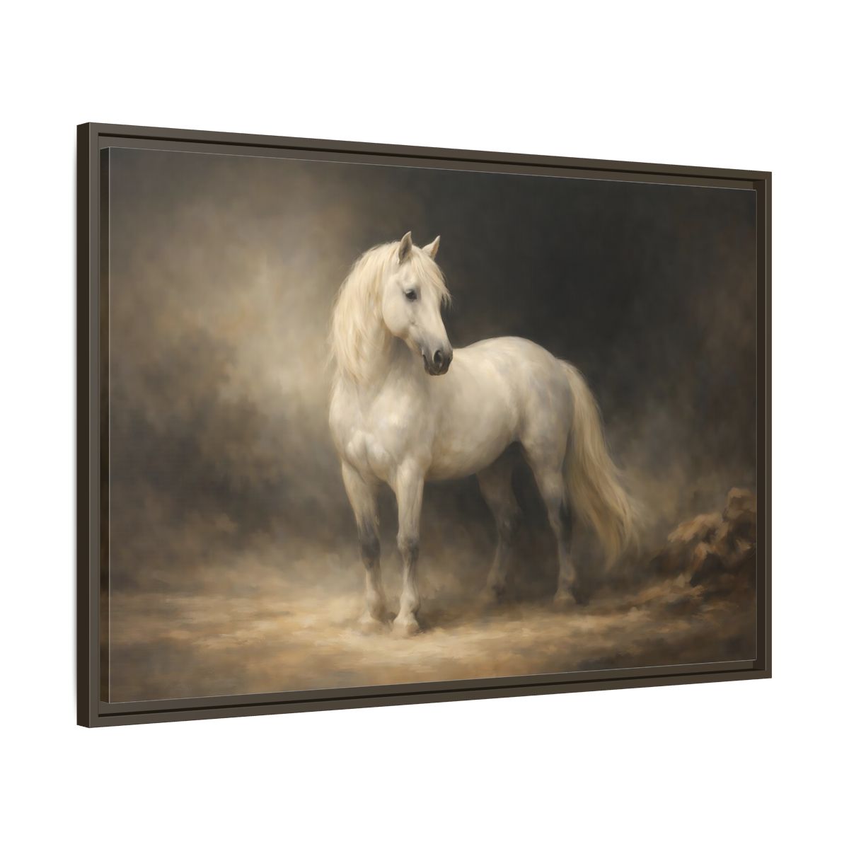 Side Mockup 9. Animals White Horse White Horse shown as stretched canvas wall art