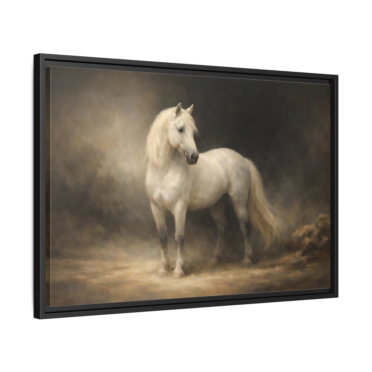 Side Mockup 14. Animals White Horse White Horse shown as stretched canvas wall art