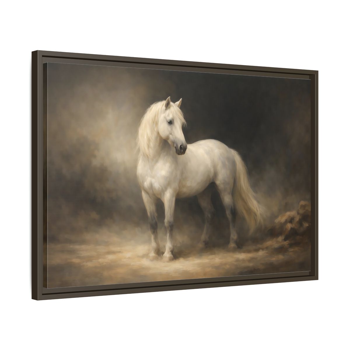 Side Mockup 11. Animals White Horse White Horse shown as stretched canvas wall art