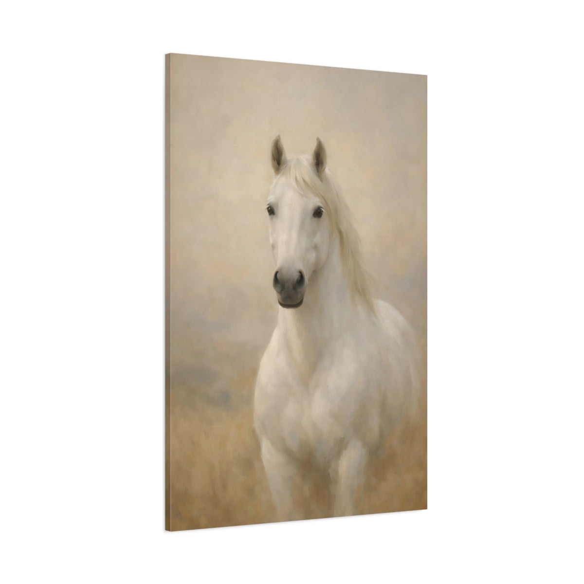 Main Mockup. Animals White Horse White Horse Art shown as stretched canvas wall art