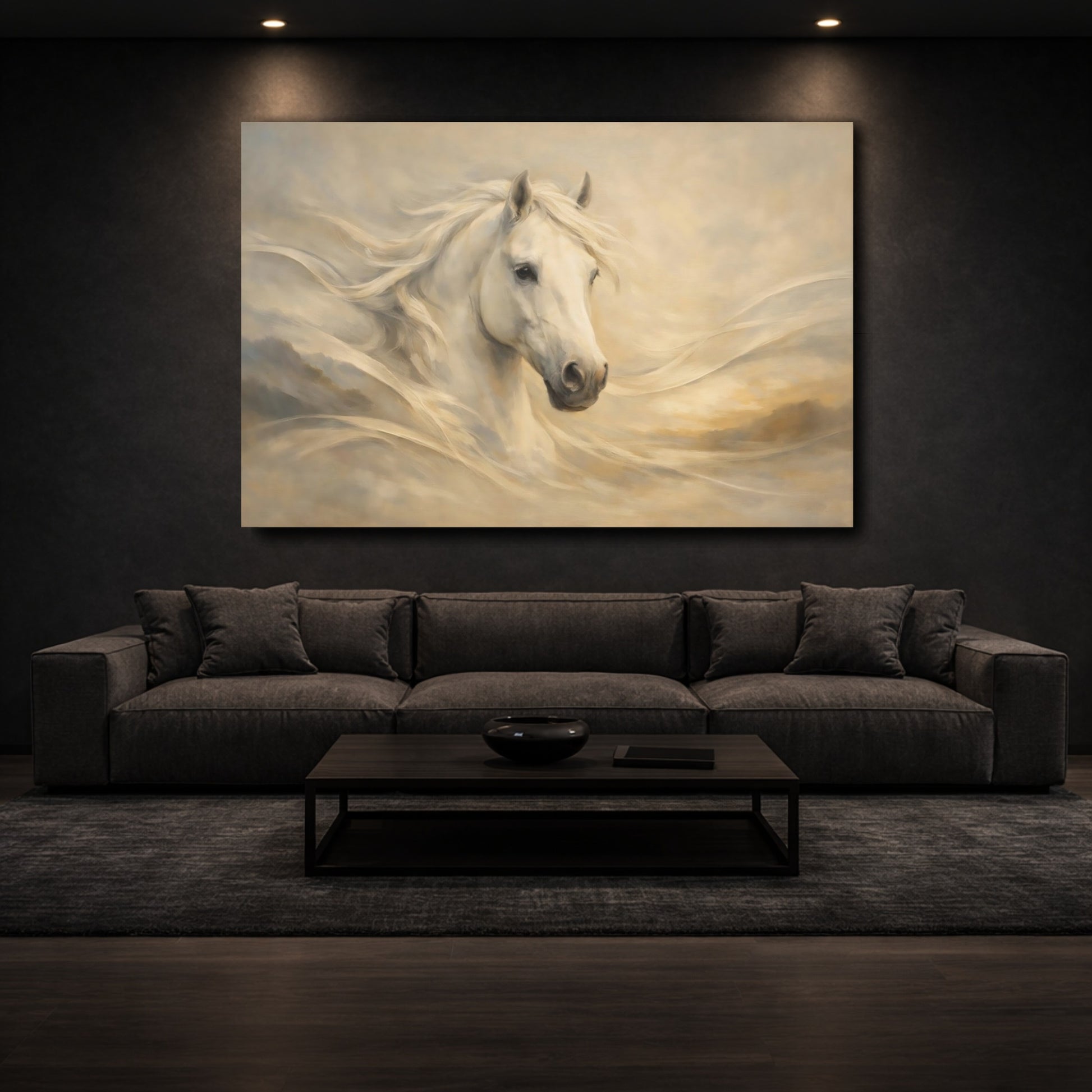 Mockup 2. Animals White Horse White Horse Art shown as stretched canvas wall art