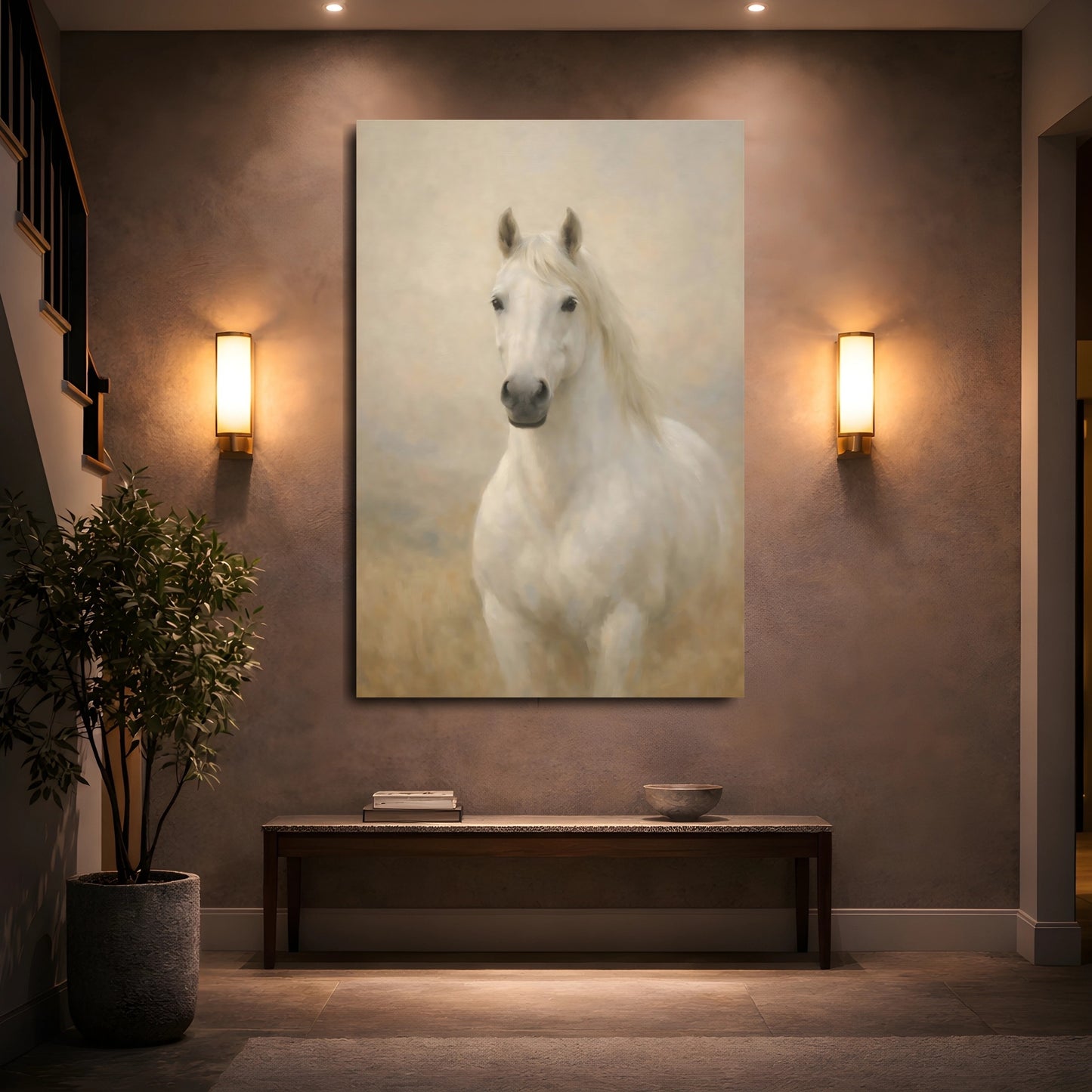 Mockup 4. Animals White Horse White Horse Art shown as stretched canvas wall art