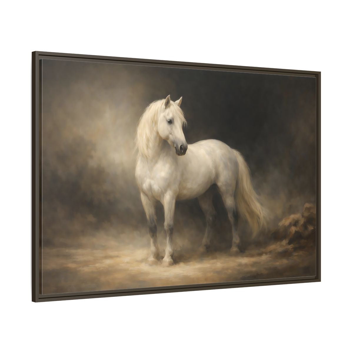 Main Mockup. Animals White Horse White Horse shown as stretched canvas wall art