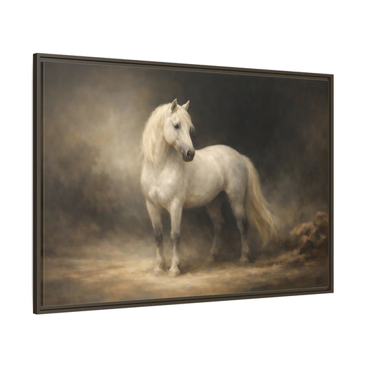 Main Mockup. Animals White Horse White Horse shown as stretched canvas wall art