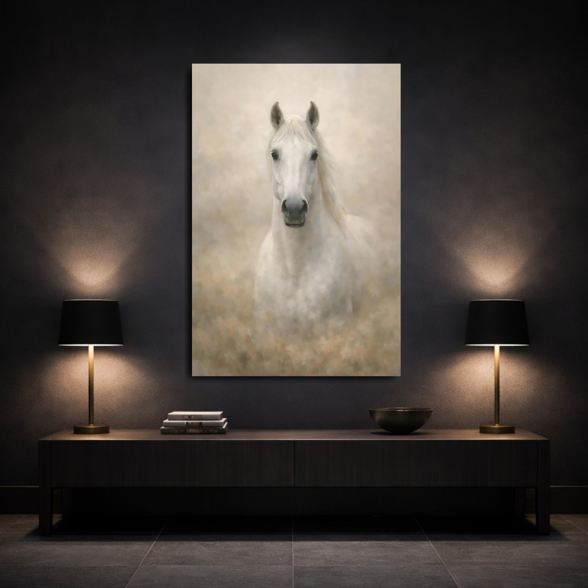 Animals White Horse White Horse shown as front canvas room wall art