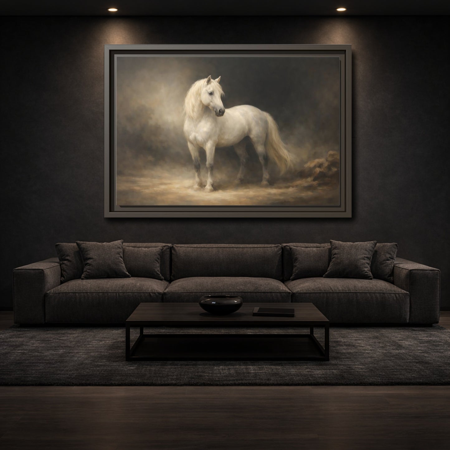 Mockup 2. Animals White Horse White Horse shown as stretched canvas wall art