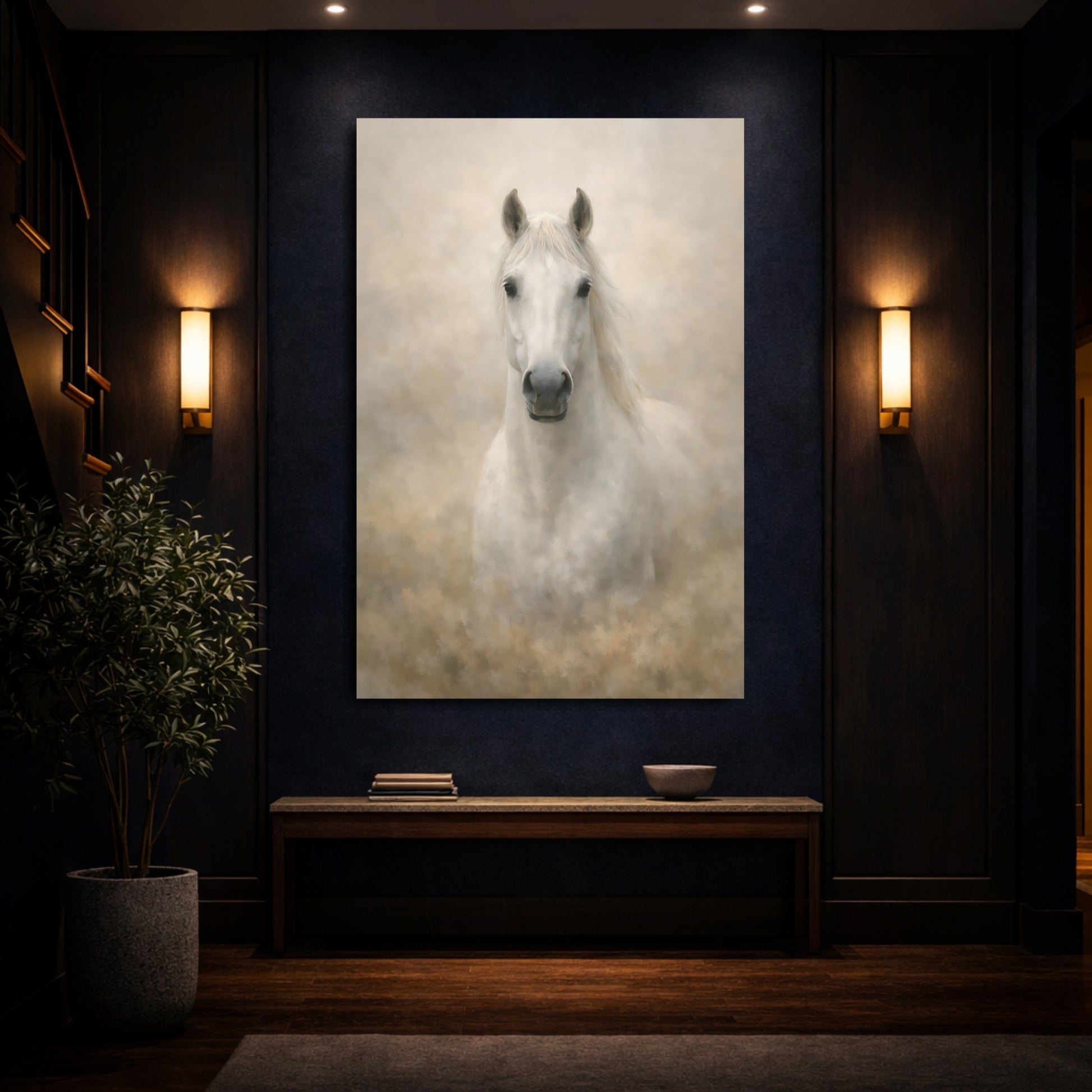 Animals White Horse White Horse shown as front canvas room wall art