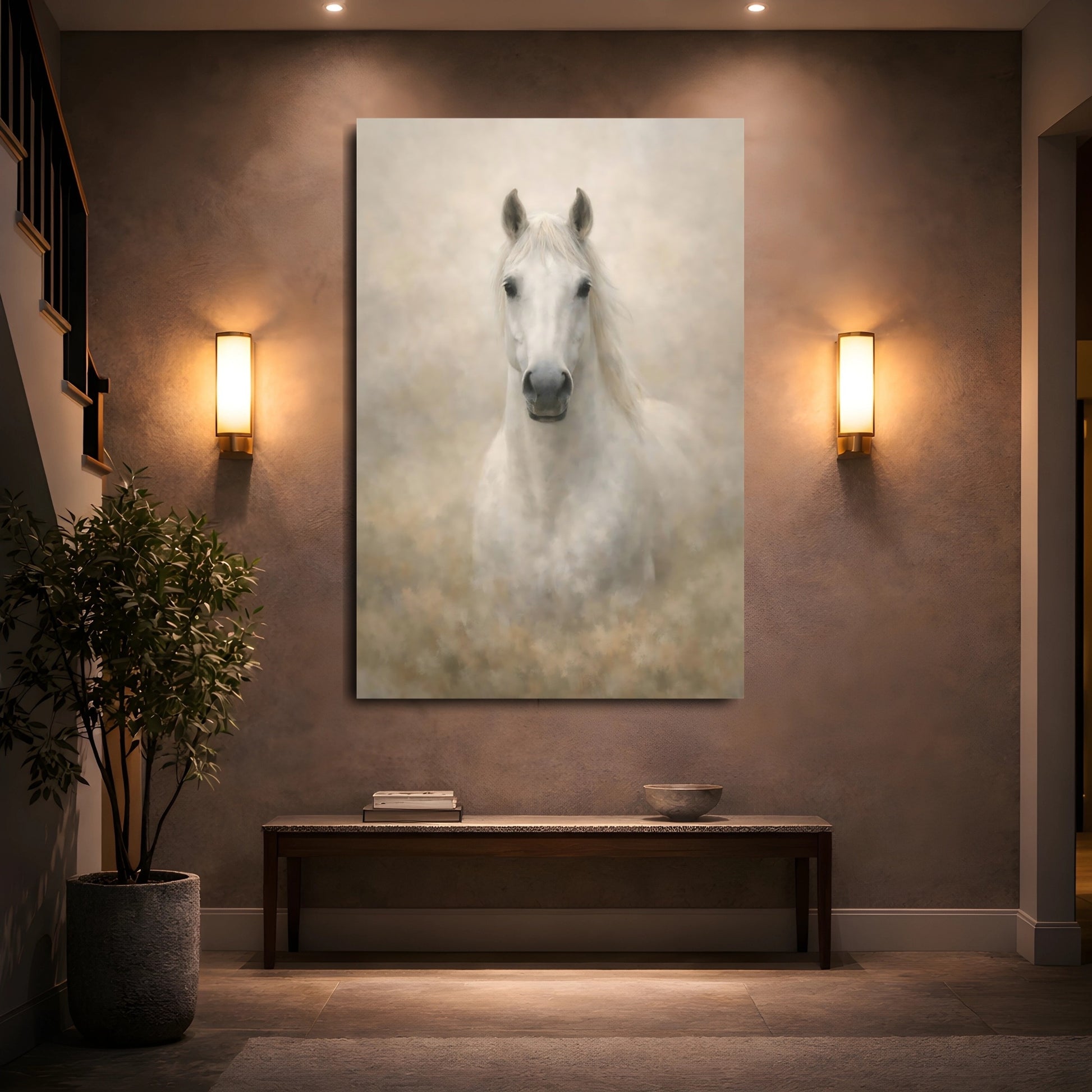 Animals White Horse White Horse shown as front canvas room wall art