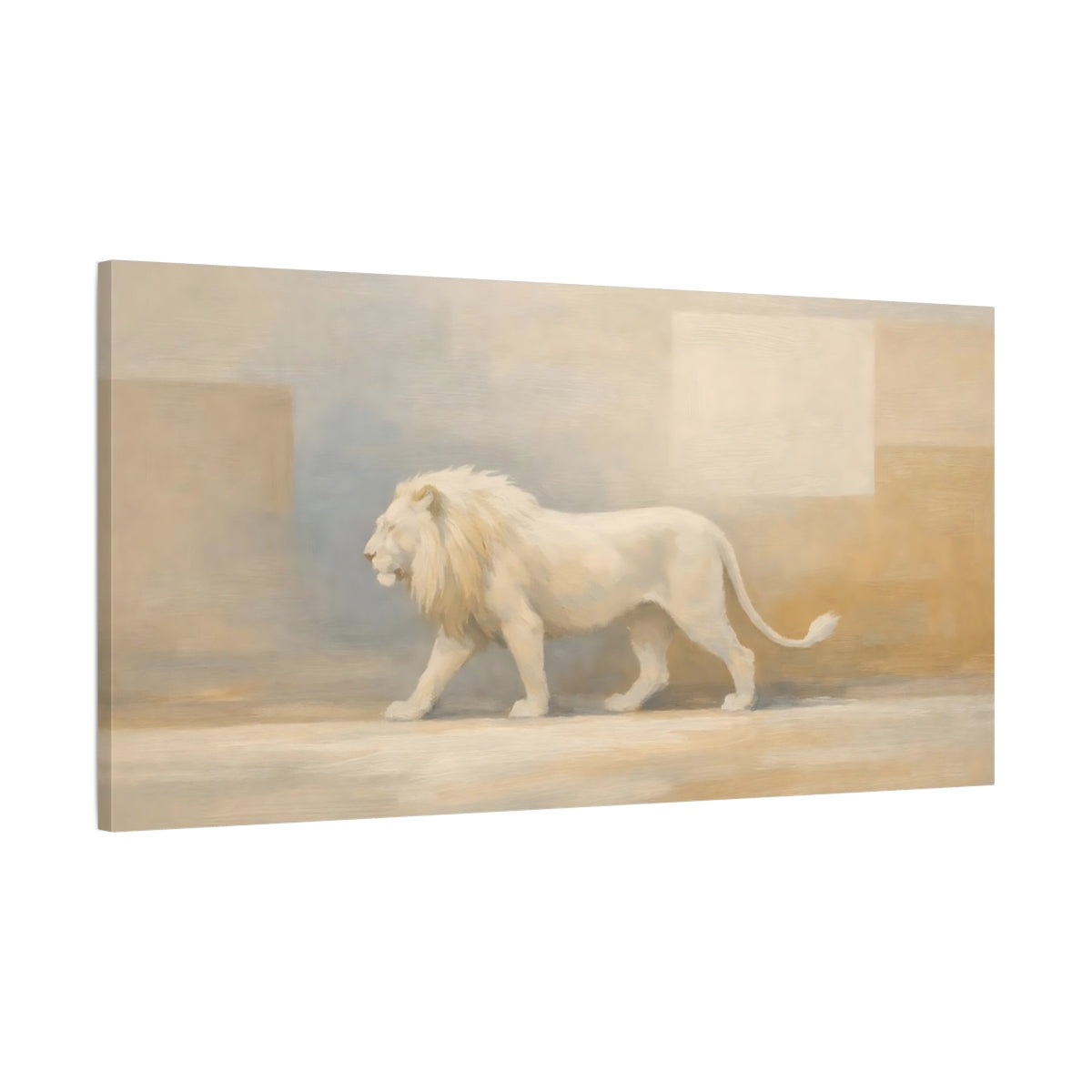 Side Mockup 1. Animals White Lion White Lion Art shown as stretched canvas wall art