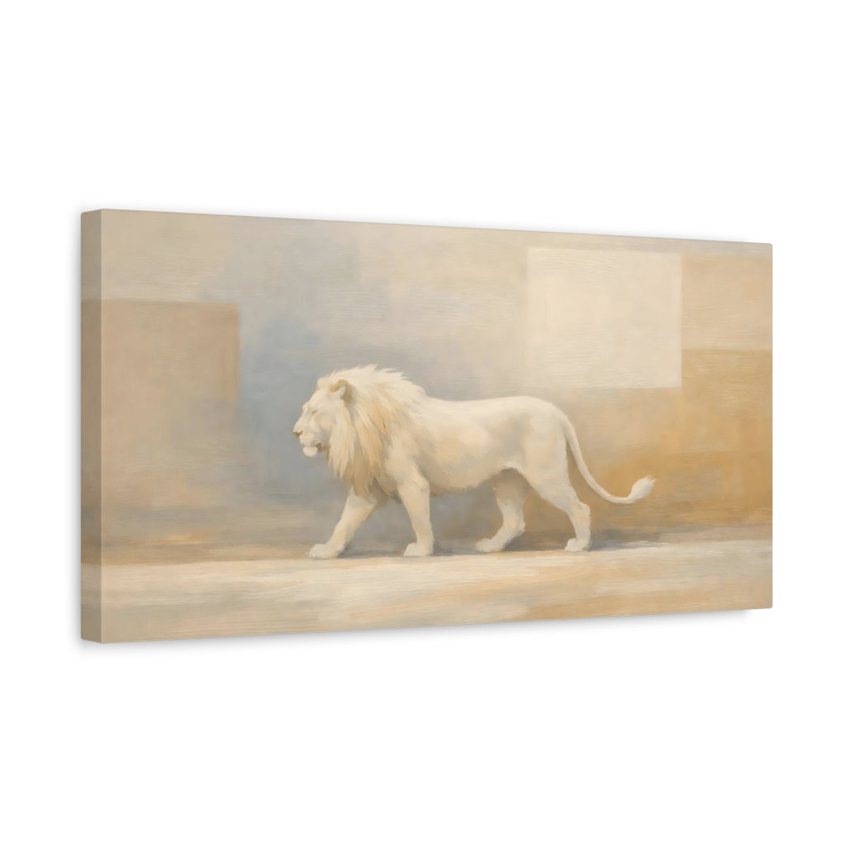 Side Mockup 3. Animals White Lion White Lion Art shown as stretched canvas wall art