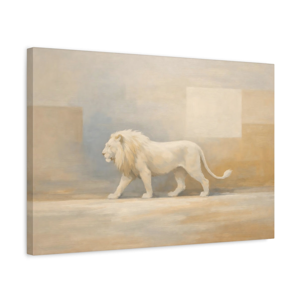Side Mockup 3. Animals White Lion White Lion shown as stretched canvas wall art